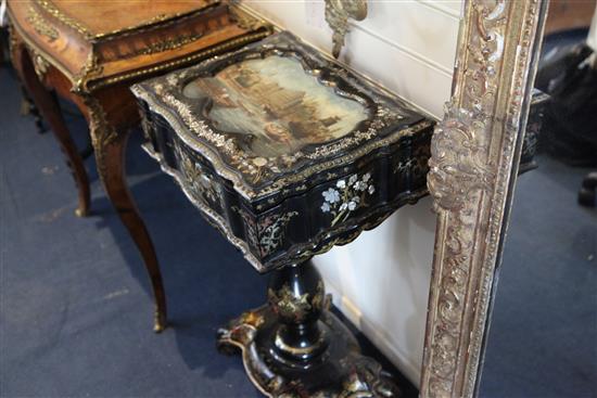 A Victorian papier mache work table W. 1ft 7in. D. 1ft 2in. H. 2ft 6in.